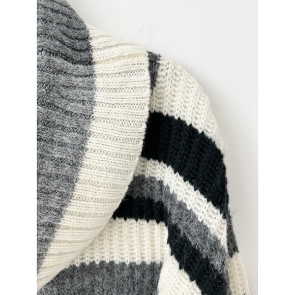 NWT Anthropologie Striped Turtleneck Sweater L Black White Wool-Blend - Picture 6 of 9